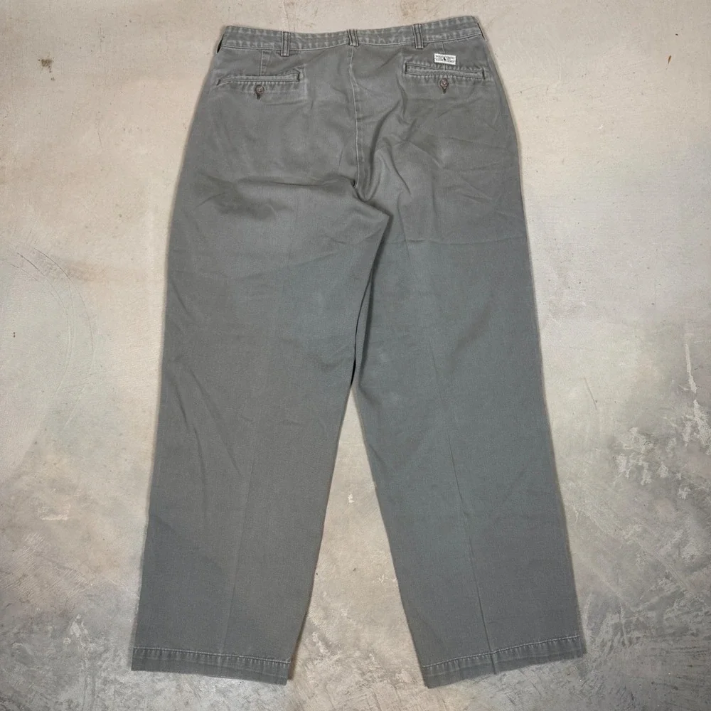 Polo Ralph Lauren Andrew Pant Mens 36x30 Grey Green Pleated Cotton Chinos Vtg